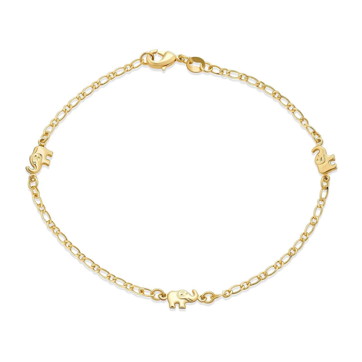 Dainty Lucky Elephant Anklet Ankle Bracelet 18K Gold Plated Brass 7.5-9.5 Inch