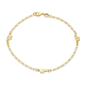 Dainty Lucky Elephant Anklet Ankle Bracelet 18K Gold Plated Brass 7.5-9.5 Inch