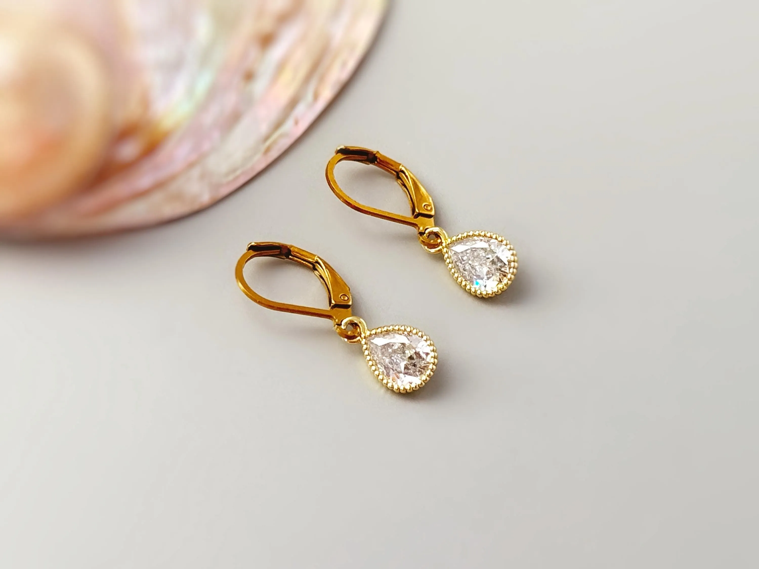 Dainty Tear Drop Crystal Earrings dangle silver, 14k gold