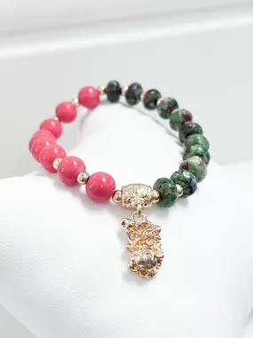 Deana - Pink & Green Elasticized Bracelet w/ Charm