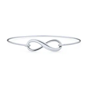 Delicate Minimalist Eternal Love Knot Infinity Bangle Bracelet in Sterling Silver