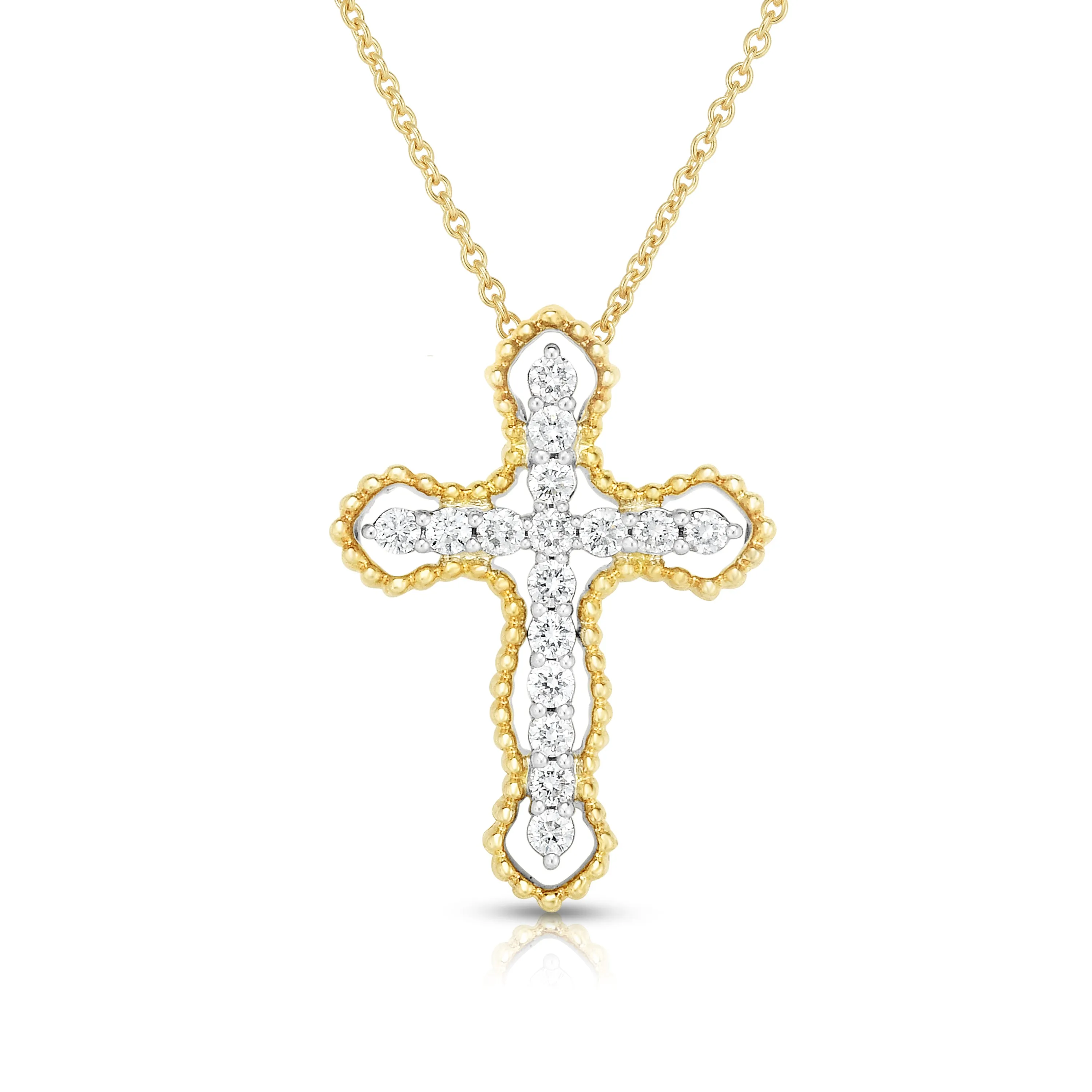 Diamond Cross Necklace in Beaded Frame