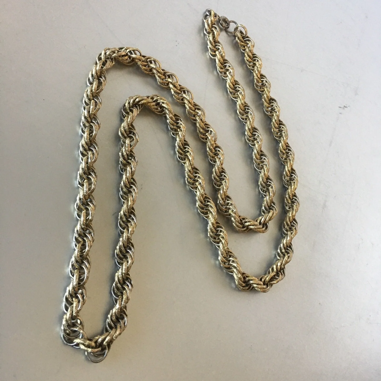 French Rope Chain Necklace Gold Plated Vintage Jewelry