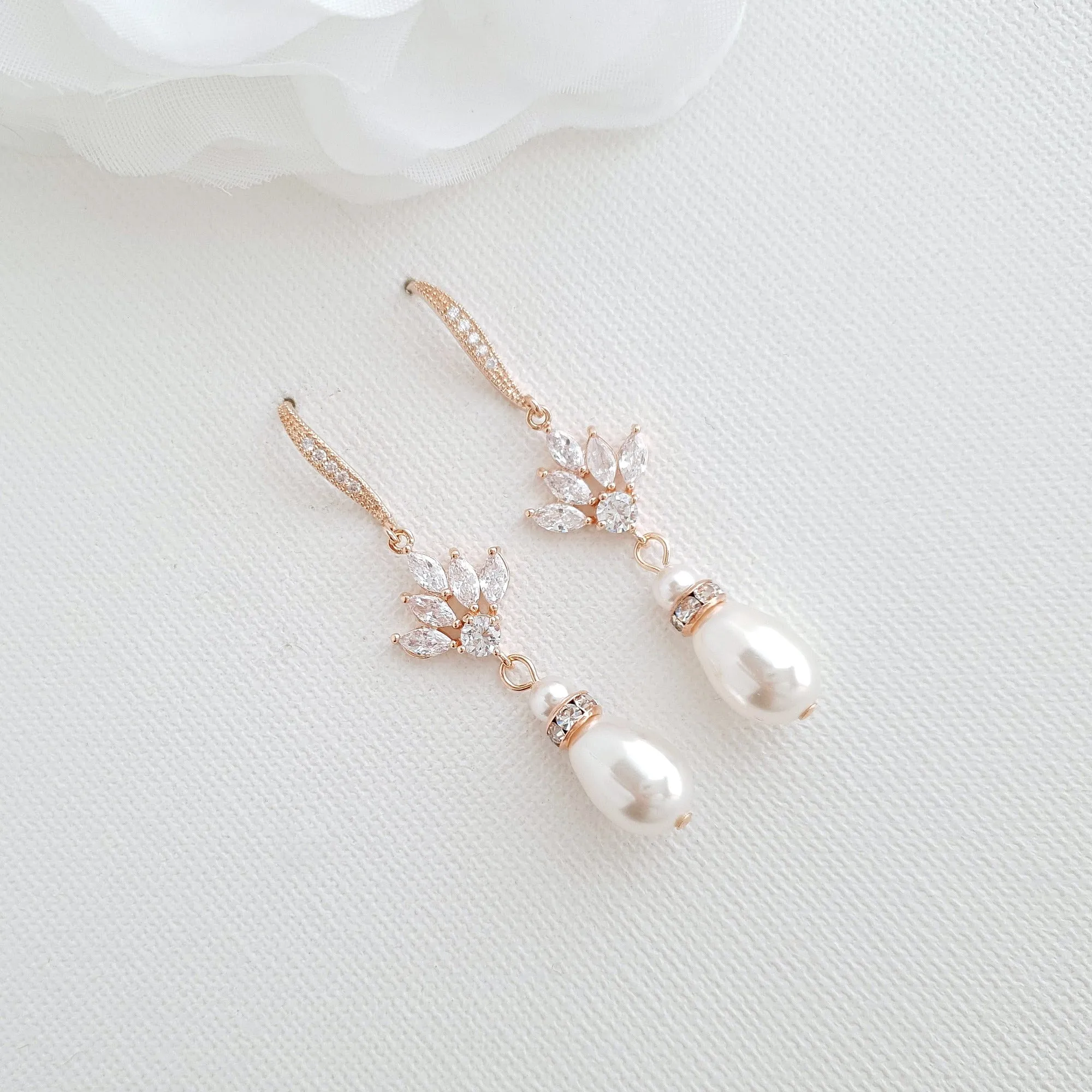 Gold and Pearl Dangle Earrings for Weddings-Rosa