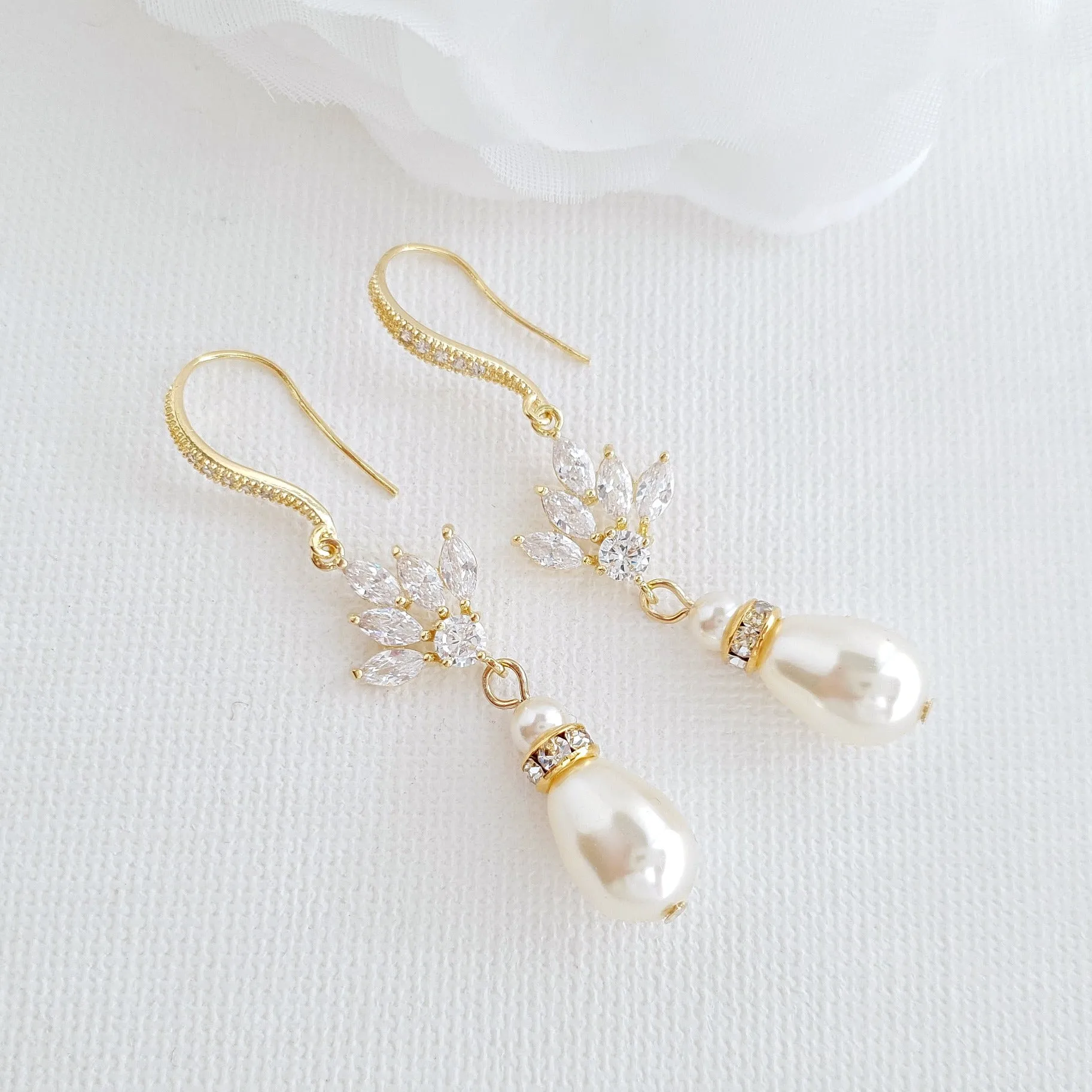 Gold and Pearl Dangle Earrings for Weddings-Rosa