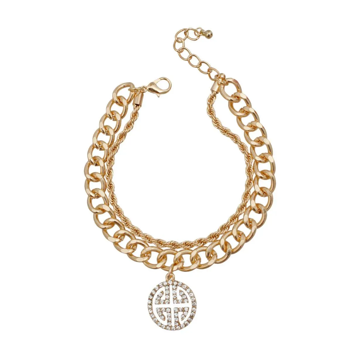 Gold Finish Layered Chain Bracelet   Charm