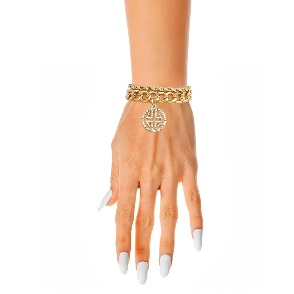 Gold Finish Layered Chain Bracelet   Charm