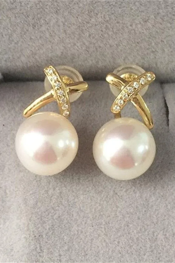 Handmade Pearl Earrings with 18K Gold X Posts P13