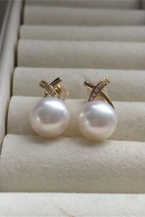 Handmade Pearl Earrings with 18K Gold X Posts P13