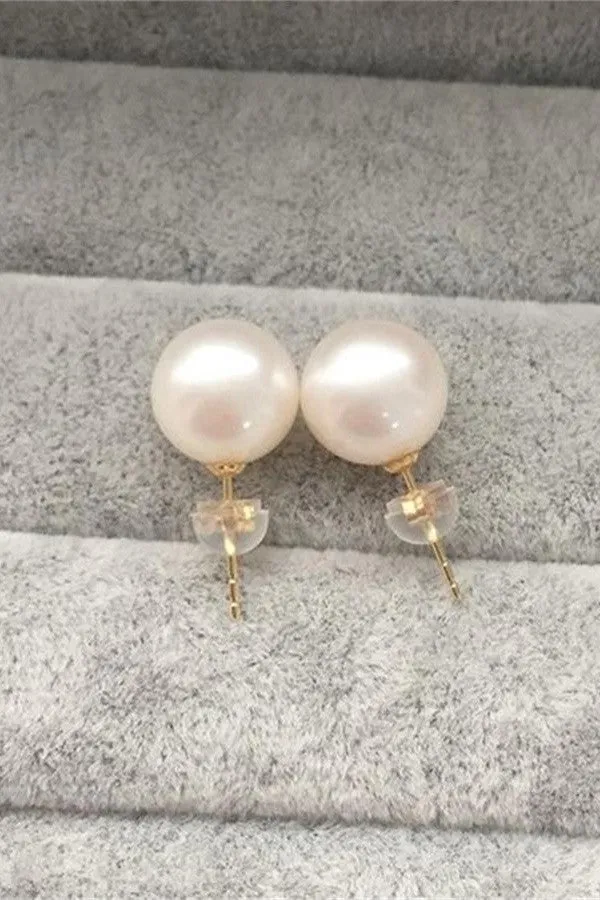 Handmade10-11mm Pearl Earrings with 18K Gold Posts P16