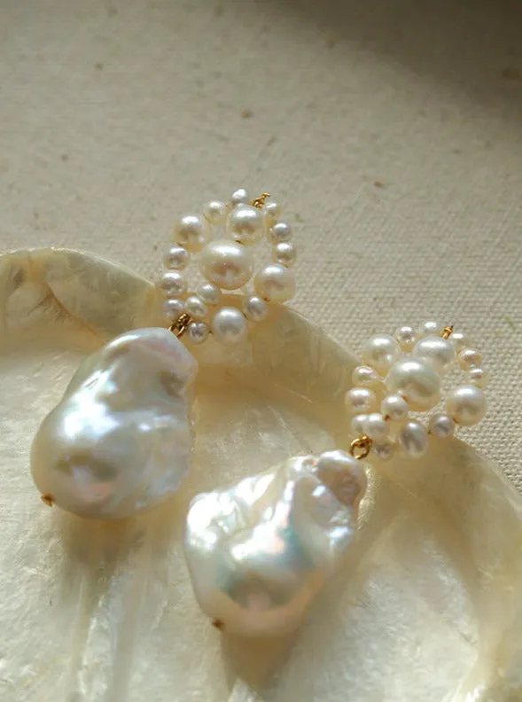 Handwoven Baroque Wrapped Short Pearl Earrings Type A