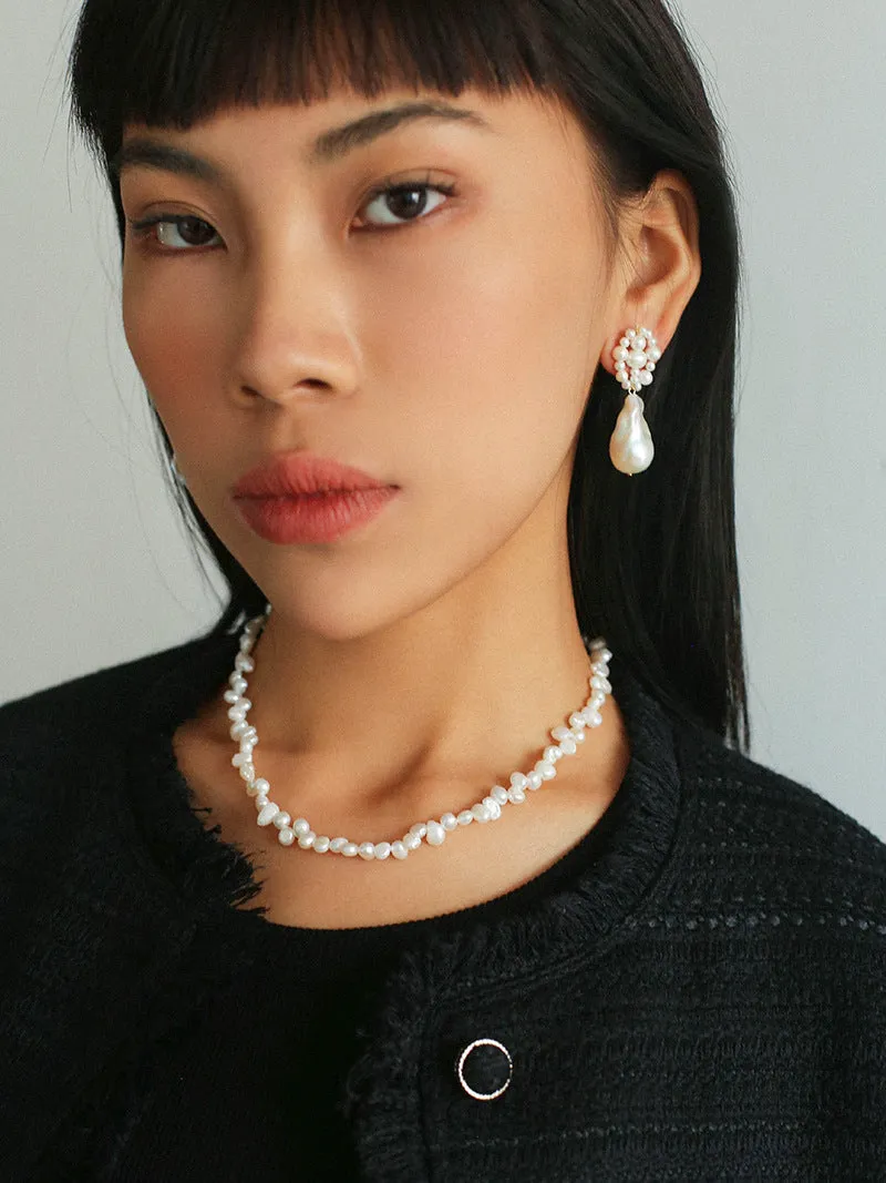 Handwoven Baroque Wrapped Short Pearl Earrings Type A