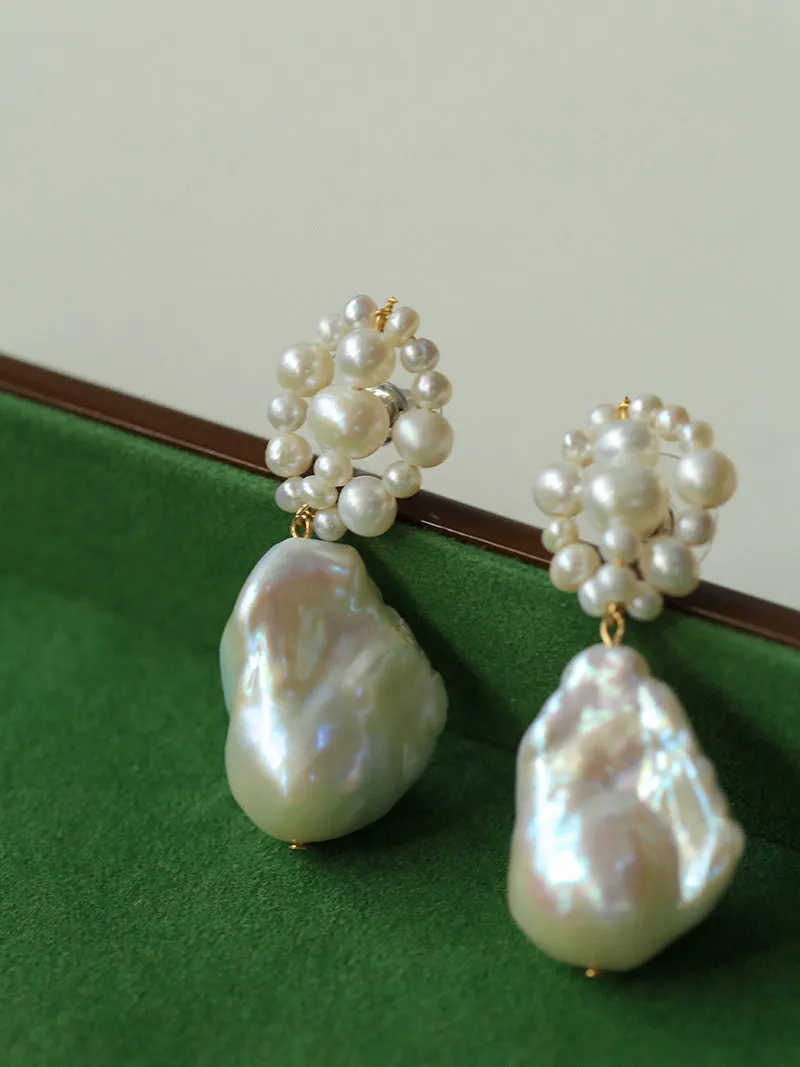 Handwoven Baroque Wrapped Short Pearl Earrings Type A