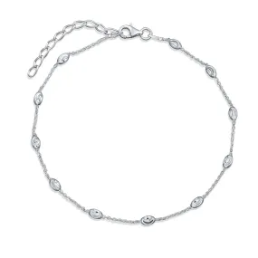 Hot Wife Diamond-Cut Oval Beads Anklet Ankle Bracelet Sterling Silver