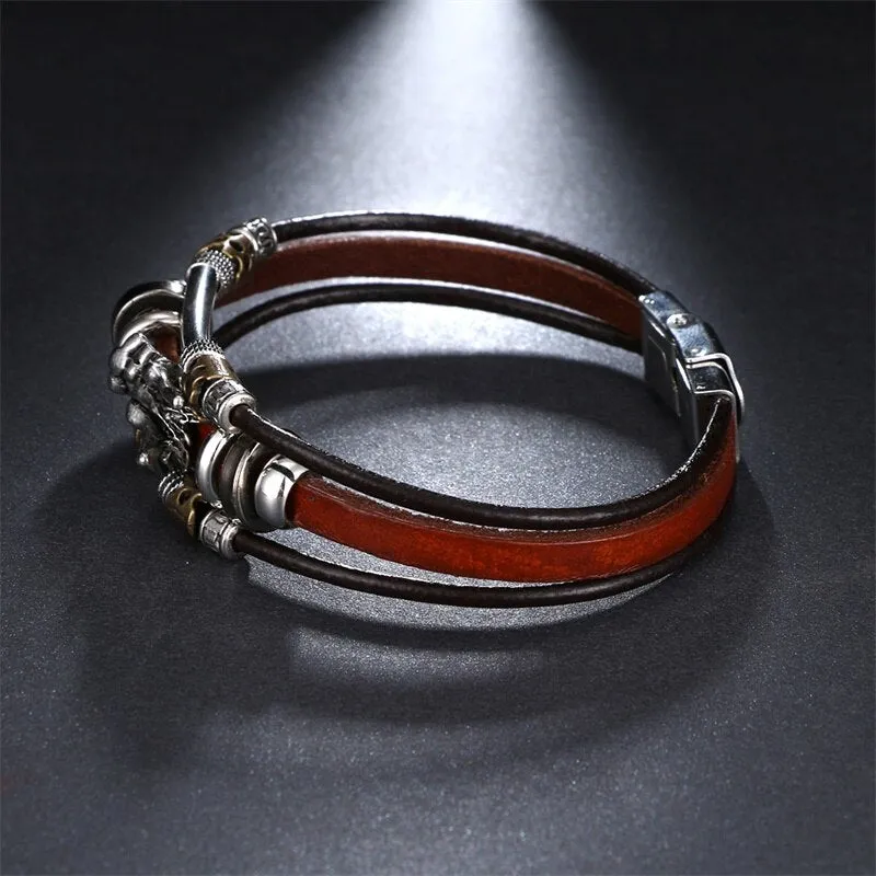 IFMIA Vintage Multi Layered Braided Leather Bracelet for Men or Women