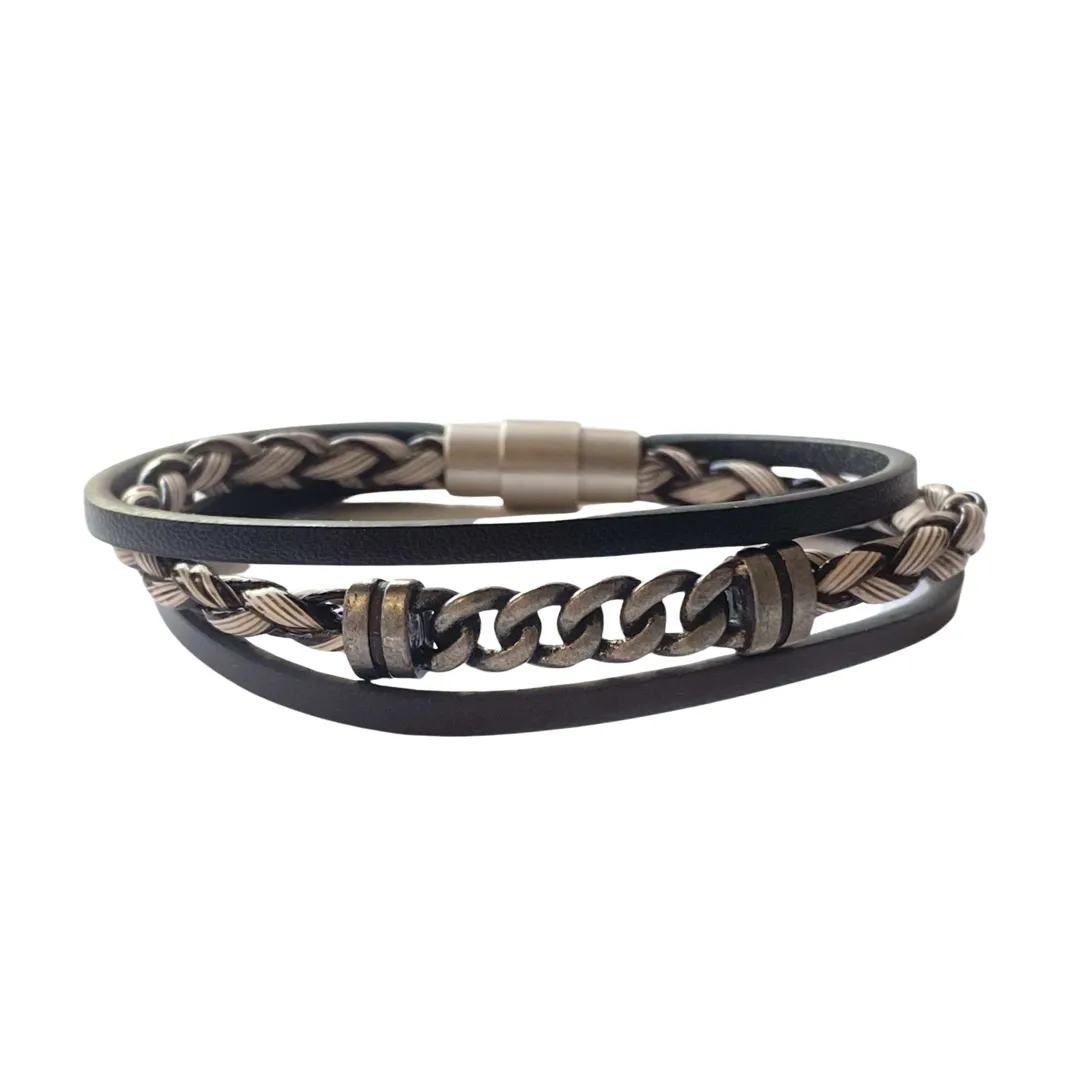 Karen Cuban Chain Leather Bracelet