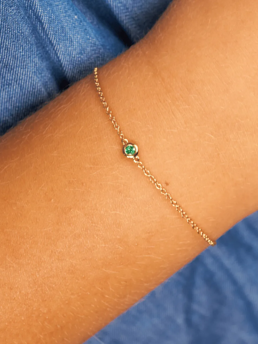 Kid Birthstone Bezel Bracelet 14K - Customized For You