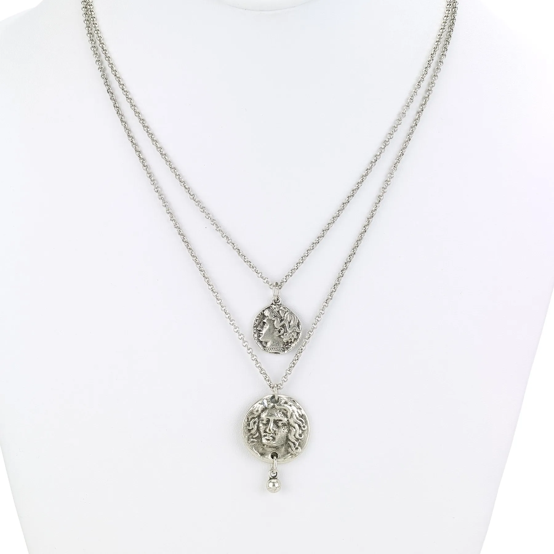 Layered Greek Coins Silver Necklace