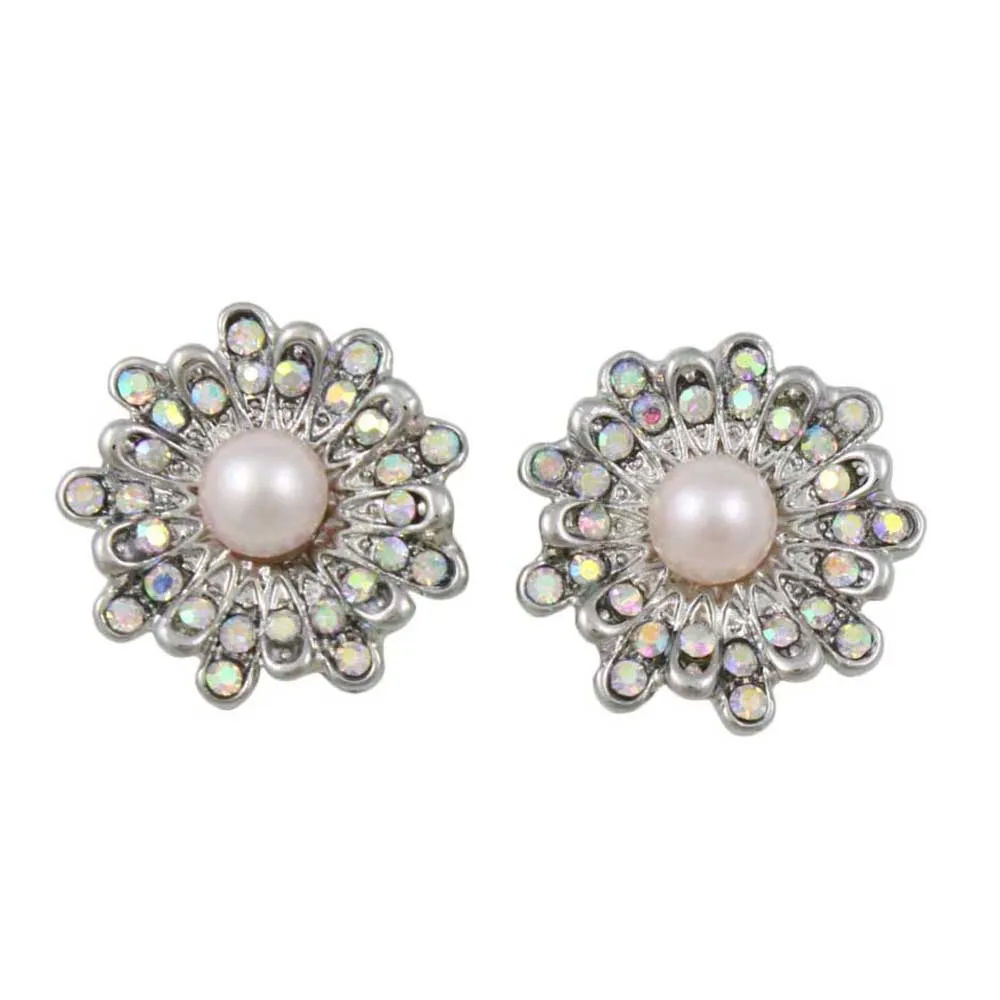 Light Pink Pearl with AB Crystals Clip Earring - PRE612C