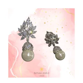 Lulit | Real Silver Simulated Diamond and Pearl Drop Earrings