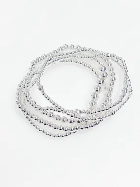 Lydia - Silver Elasticized Beaded Bracelets (Set of 5)