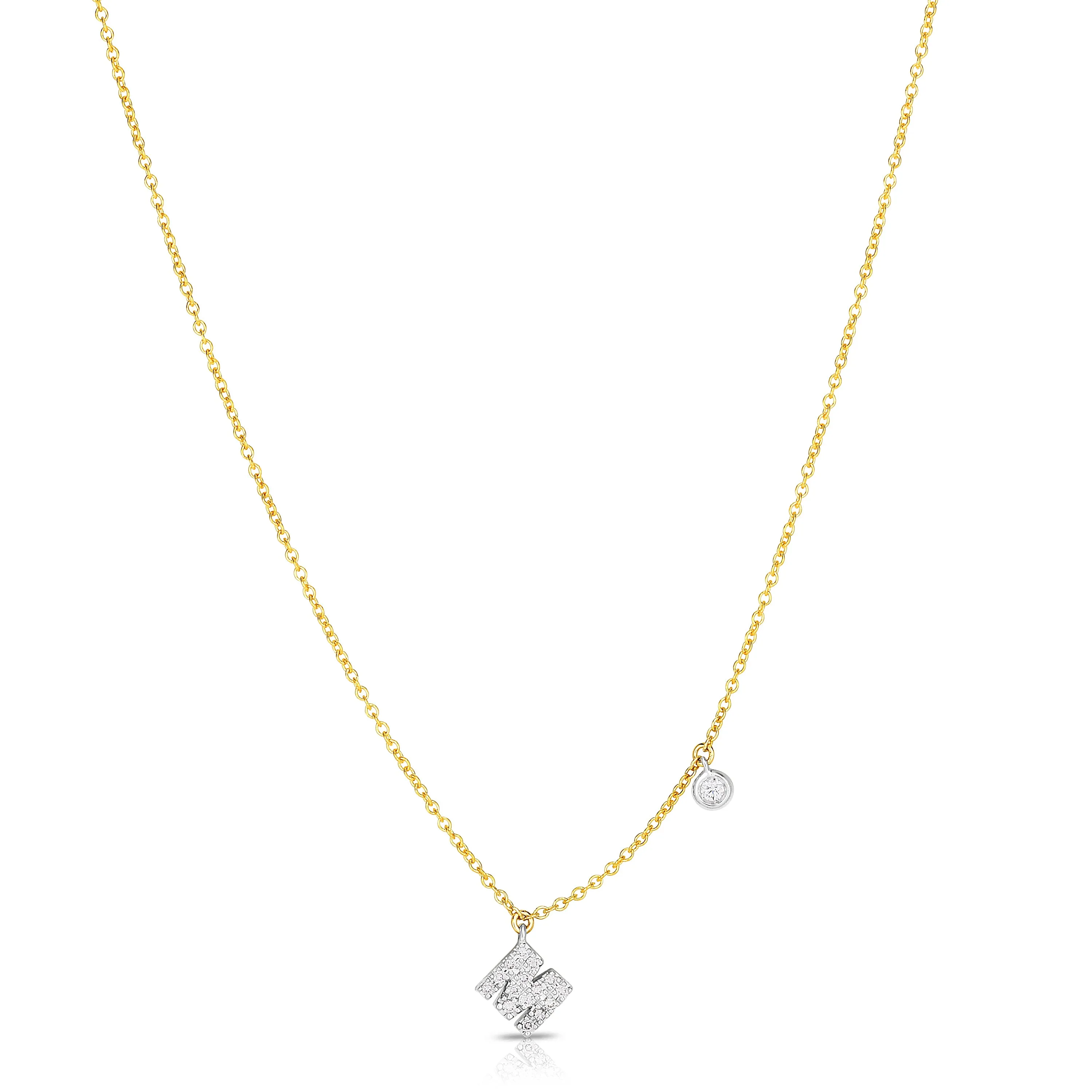 M Initial Necklace with Bezel Set Diamond