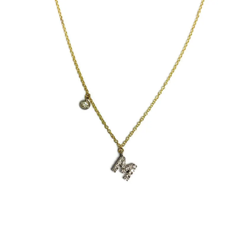 M Initial Necklace with Bezel Set Diamond