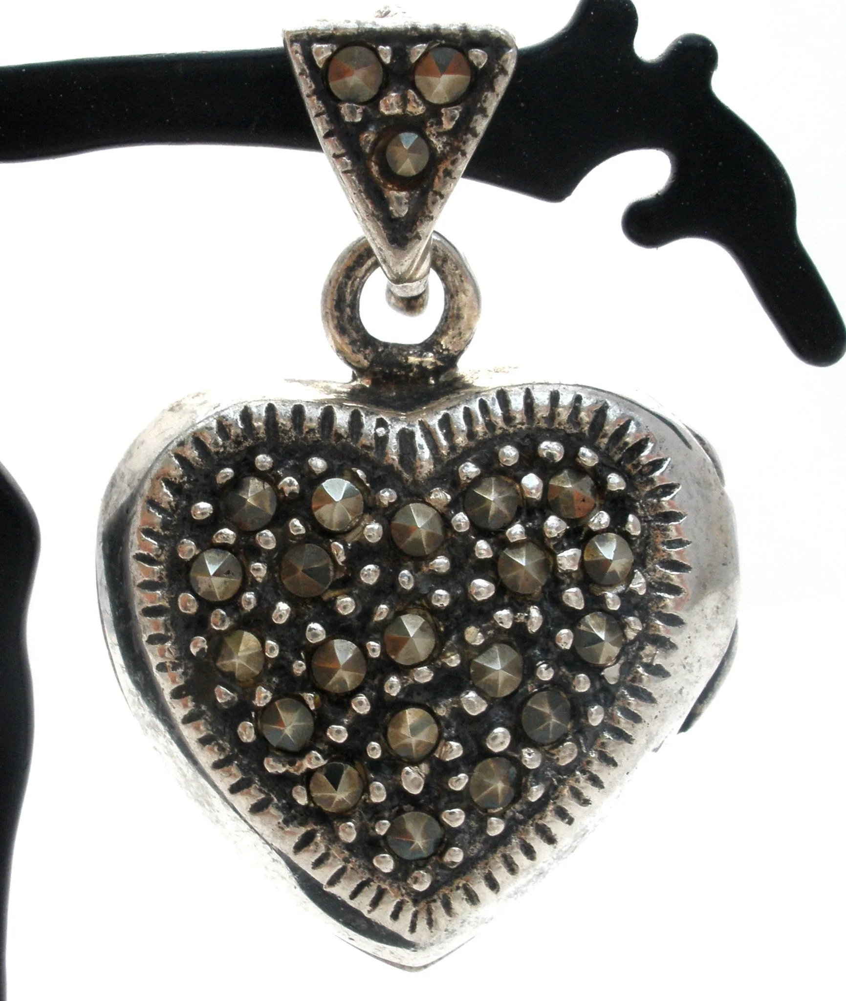 Marcasite Locket Heart Pendant Sterling Silver