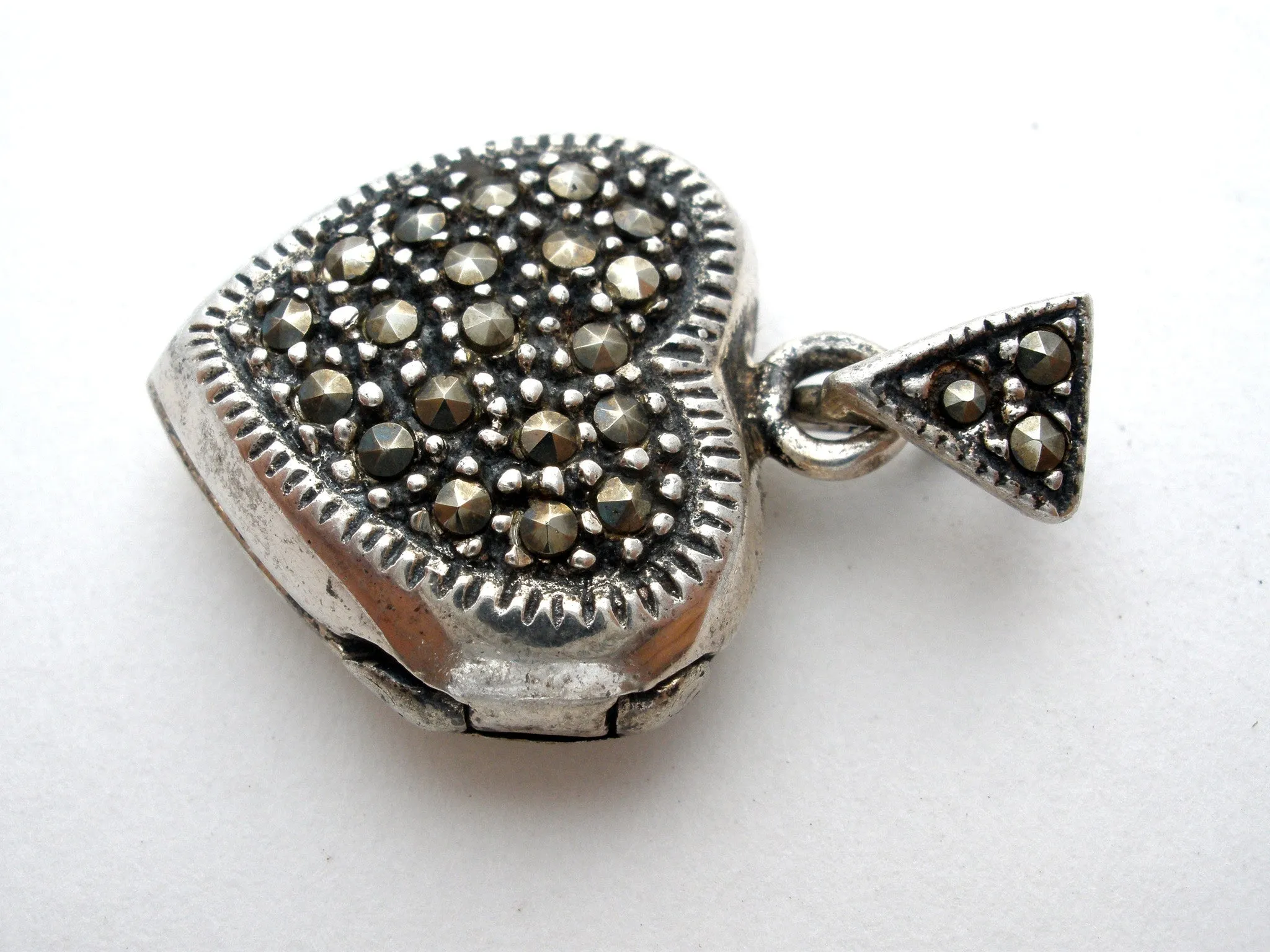 Marcasite Locket Heart Pendant Sterling Silver