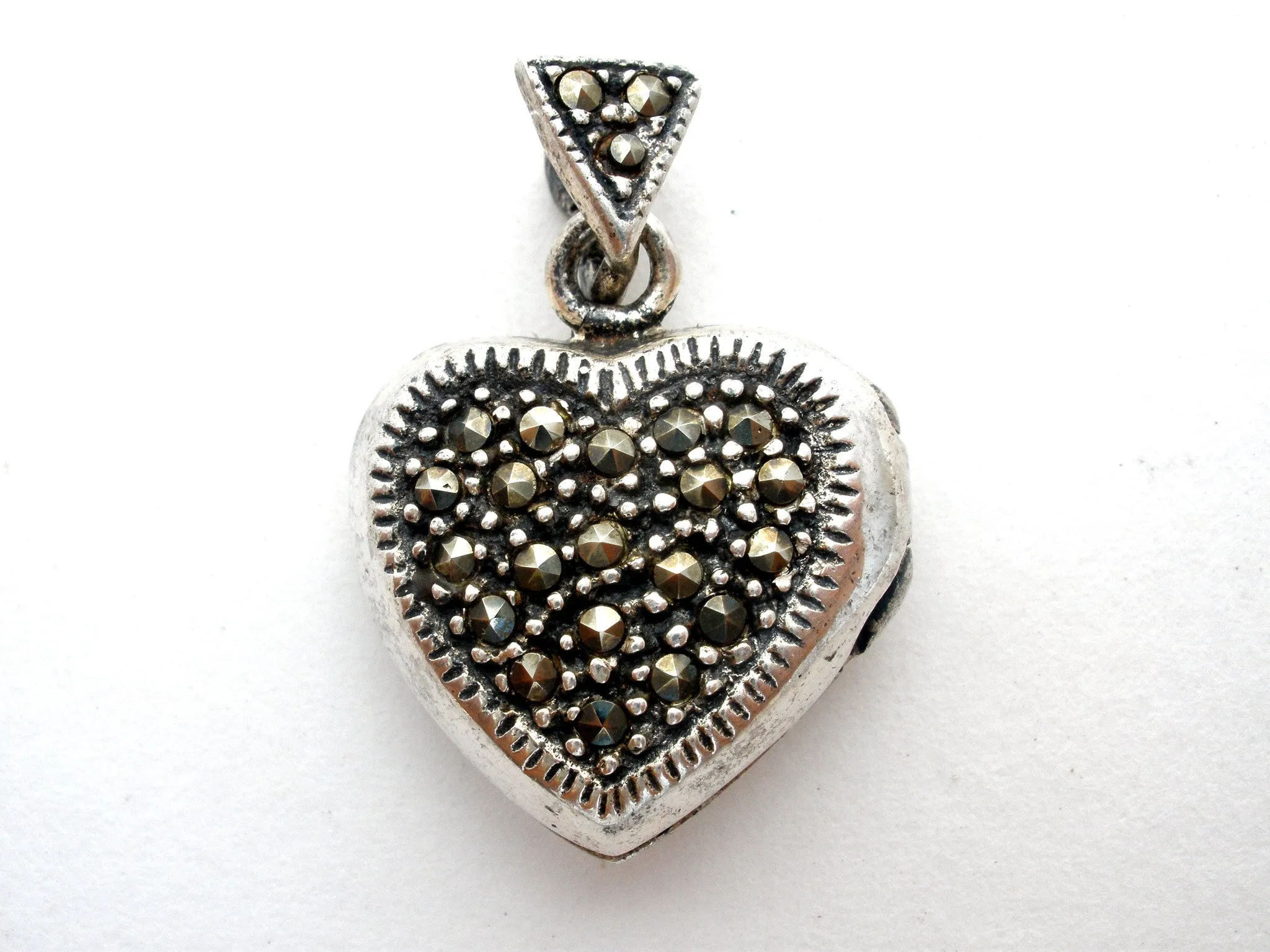 Marcasite Locket Heart Pendant Sterling Silver