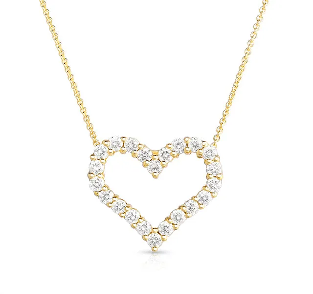 Medium Diamond Outline Heart Pendant in Yellow Gold