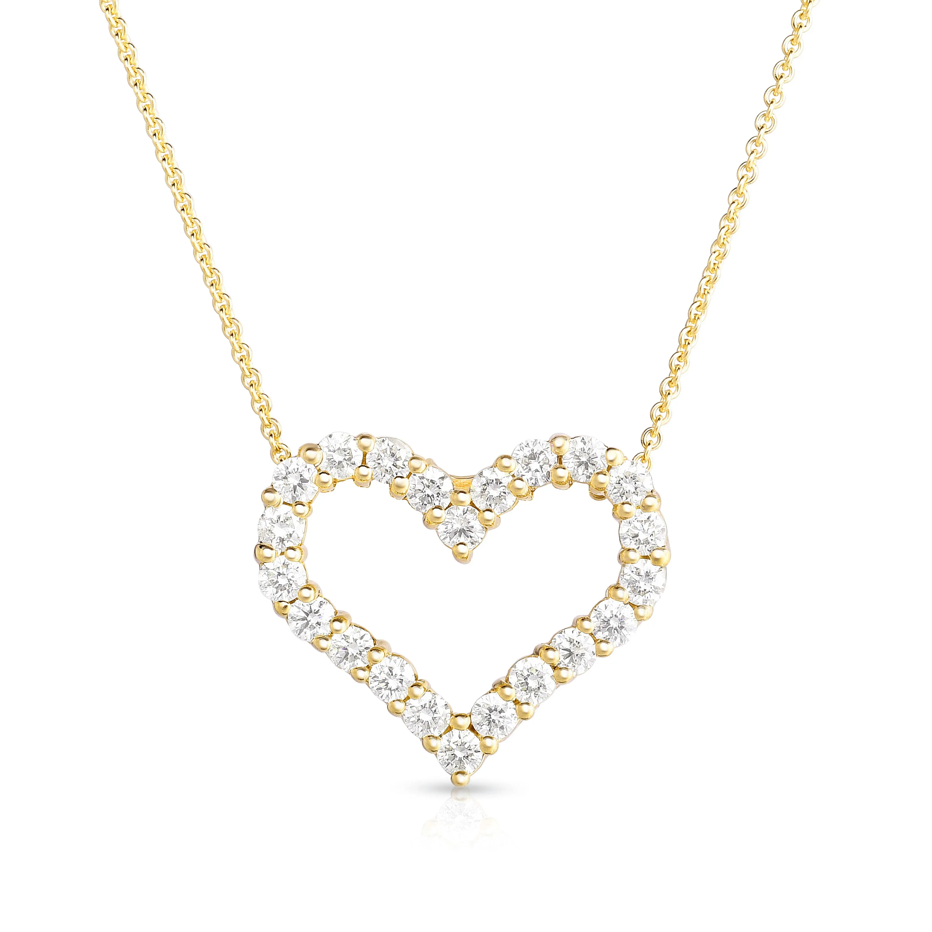 Medium Diamond Outline Heart Pendant in Yellow Gold