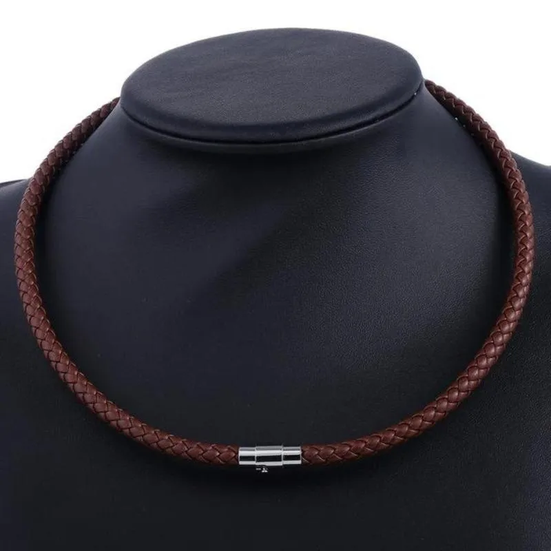 Mens Classic Leather Choker Necklace