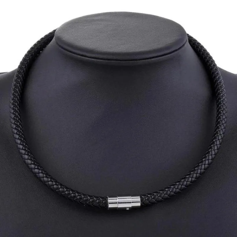 Mens Classic Leather Choker Necklace