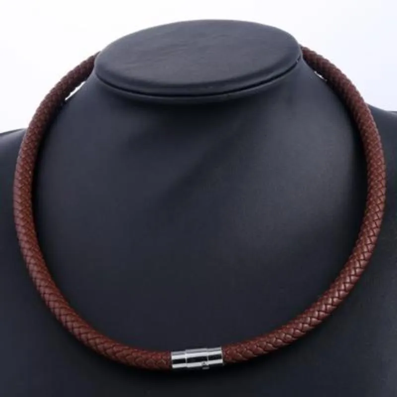 Mens Classic Leather Choker Necklace