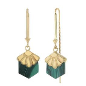 MINI DECO DAISY- PULL THROUGH EARRINGS - MALACHITE- GOLD