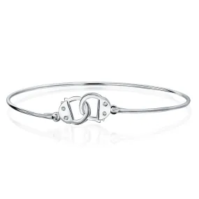 Minimalist Sterling Silver Bangle Bracelet with CZ Accent and Handcuff Design