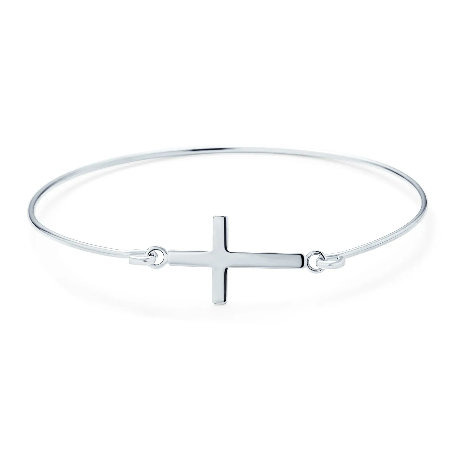 Minimalist Thin Diagonal Cross Bangle Bracelet in Sterling Silver