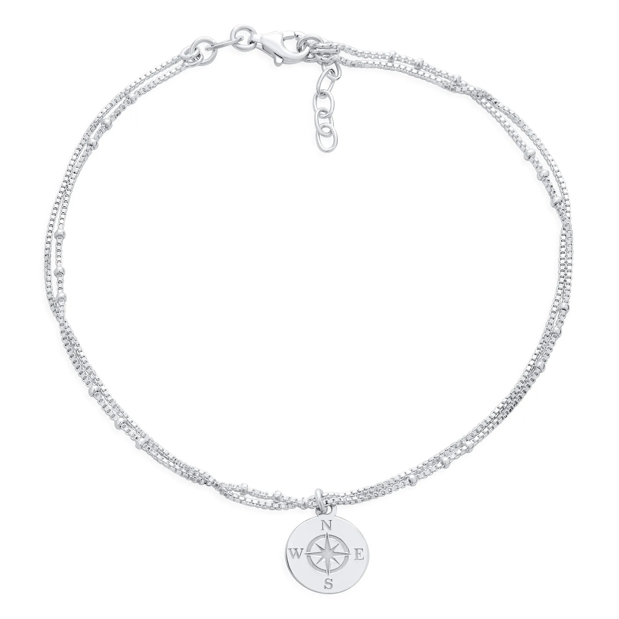 Nautical Compass Anklet Ankle Bracelet Sterling Silver 9-10 Inch