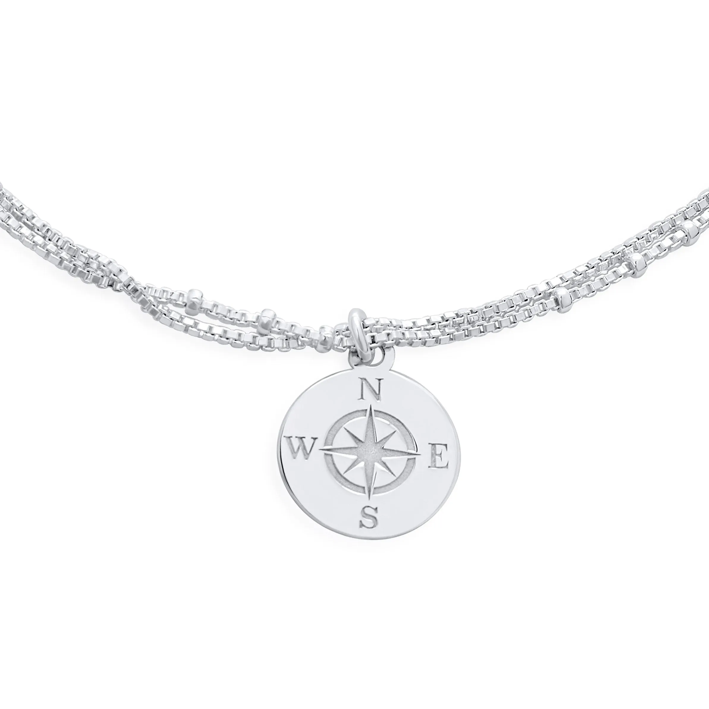 Nautical Compass Anklet Ankle Bracelet Sterling Silver 9-10 Inch