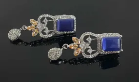 Navy Blue Cleopatra style earrings with silver base