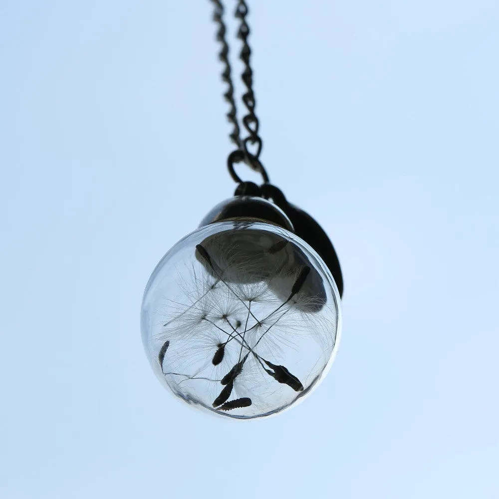 New Wish bottle Necklace Real Dandelion Seeds Water Drop Bottle Botanical Pendant Necklace For Women