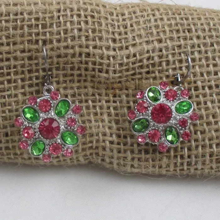 Pink & Green Multi-stone Crystal Earrings