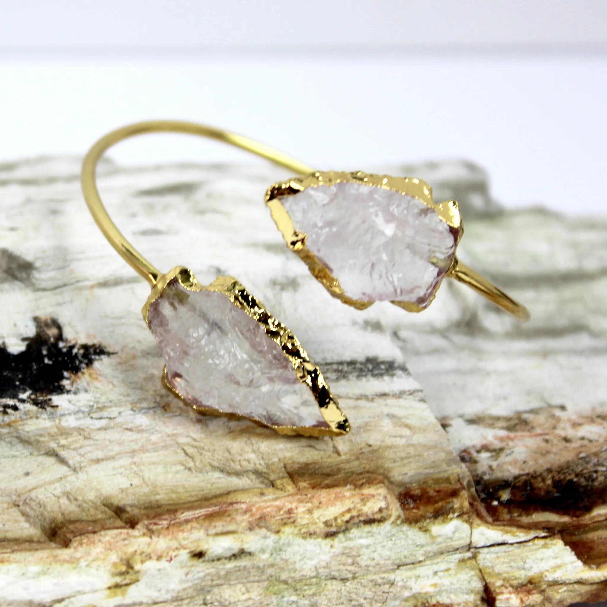 Power Point // Clear Quartz Arrowhead Bracelet, 24k Gold Plated Rim, Boho Bracelets // BH-B005-C