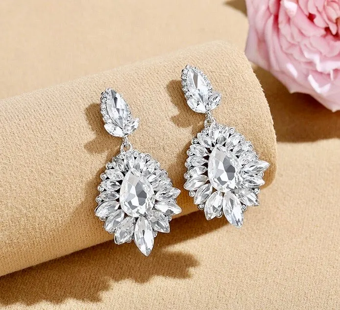 "Alma" - Rhinestone Bridal Earrings - Available in Silver and Gold