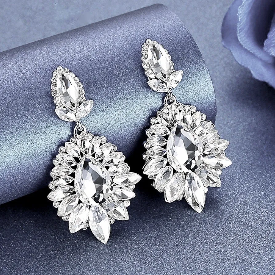 "Alma" - Rhinestone Bridal Earrings - Available in Silver and Gold