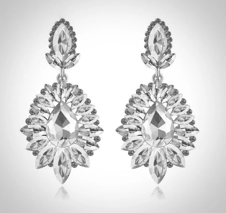 "Alma" - Rhinestone Bridal Earrings - Available in Silver and Gold