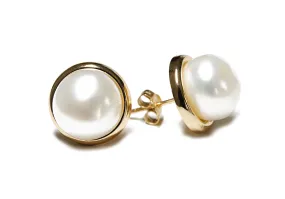 "Frosty" Gold-Dipped Freshwater Pearl Stud Earrings 10mm