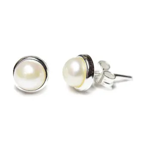 "Frosty" Sterling Silver Freshwater Pearl Stud Earrings 8mm