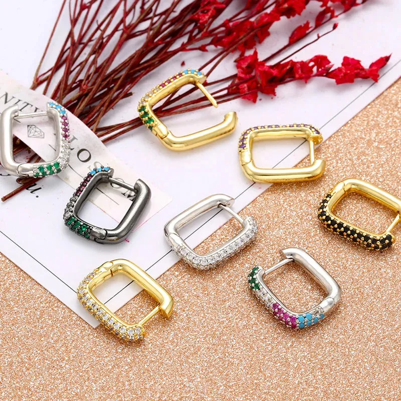 Rainbow Color Hoop Crystal Earrings